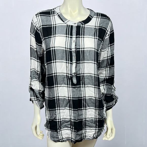 Eddie Bauer XL Black & White Plaid Button-Down Top - Good Condition - Picture 1 of 8